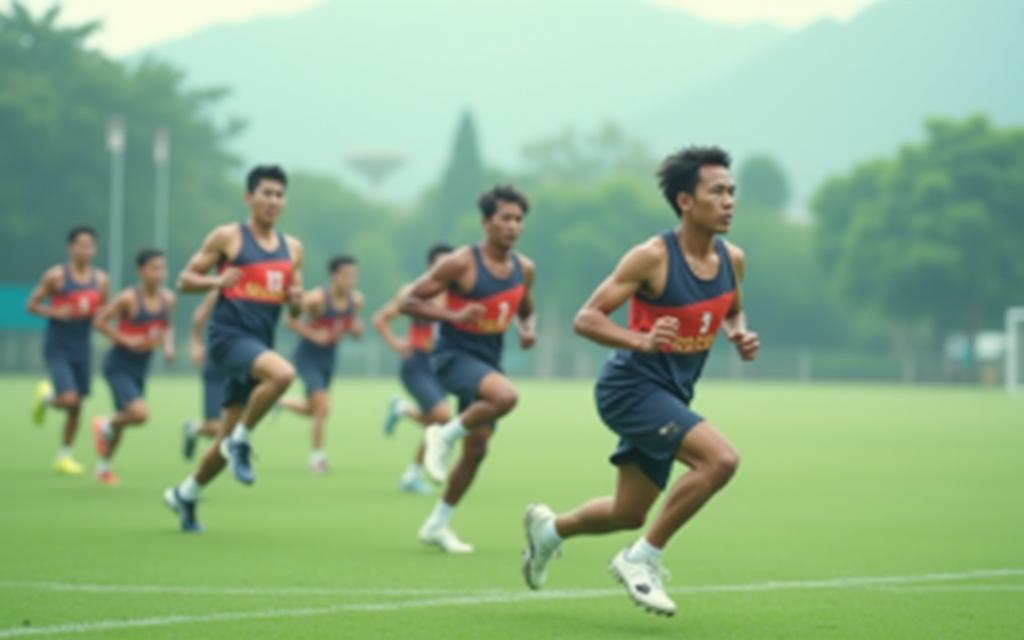 Atlet Indonesia sedang latihan di lapangan